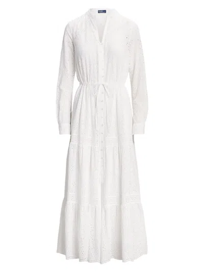 Shop Polo Ralph Lauren Women's Cotton Eyelet Long-sleeve Maxi Dress In White