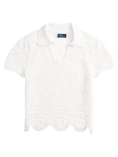 Shop Polo Ralph Lauren Women's Pointelle-knit Cotton Polo Shirt In White