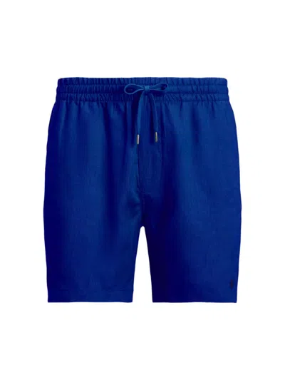 Shop Polo Ralph Lauren Men's Prepster Linen Flat-front Shorts In Heritage Royal