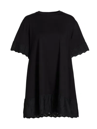 Shop Simone Rocha Women's Embroidered T-shirt Dress In Black