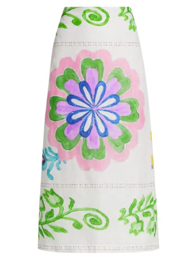 Shop Silvia Tcherassi Women's Atira Printed Linen Midi-skirt In Multi Floral