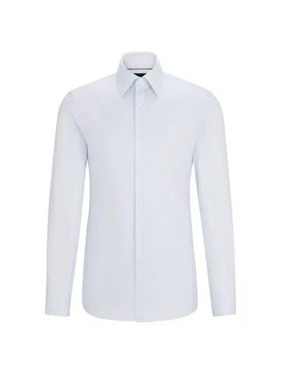 Shop Hugo Boss Men's Slim Fit Shirt In Cotton Dobby With Angled Cuffs In Light Blue