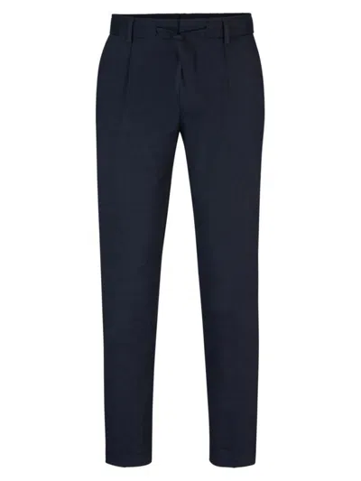 Shop Hugo Boss Men's Relaxed Fit Trousers In A Linen Blend In Dark Blue