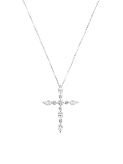 Shop Saks Fifth Avenue Women's 14k White Gold & 1.50 Tcw Lab-grown Diamond Cross Pendant Necklace
