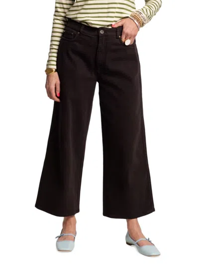 Shop Frances Valentine Women's Sally Cropped Wide-leg Jeans In Black