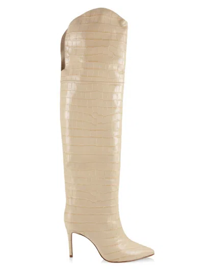 Shop Schutz Women's Maryana Crocodile-embossed Leather Over-the-knee Boots In Eggshell