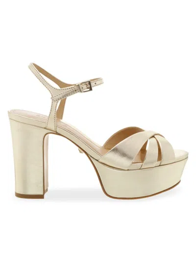 Shop Schutz Women's Keefa Metallic Leather Platform Sandals In Platina