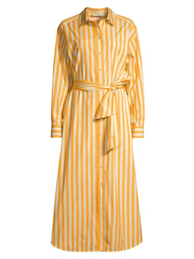 Shop Weekend Max Mara Women's Falasco Striped Cotton Midi-shirtdress In Ochre