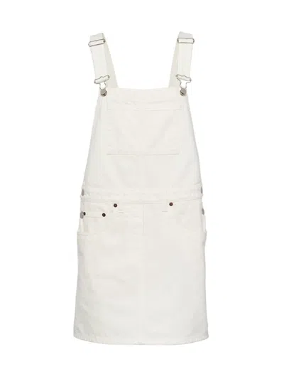 Shop Prada Women's Denim Overall Mini-dress In White