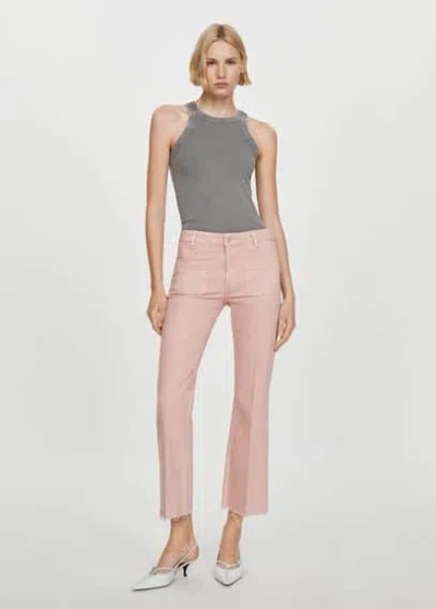 Shop Mango Flared Jeans With Pocket Pink