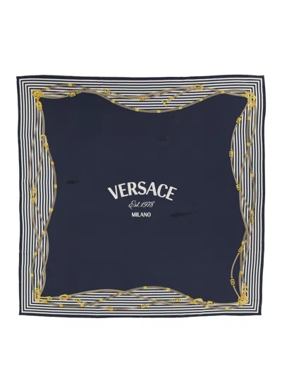 Shop Versace Silk Scarf In Blu