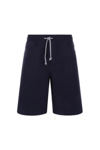 Shop Brunello Cucinelli Drawstring Bermuda Shorts In Blue