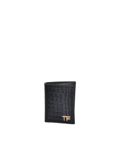 Shop Tom Ford Crocodile Vertical Black Cardholder