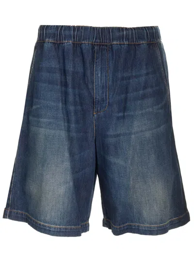 Shop Valentino Denim Bermuda Shorts In Blue