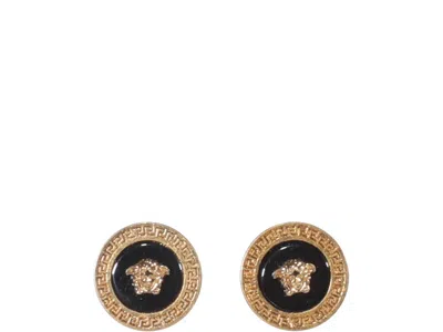 Shop Versace Medusa Enameled Stud Earrings In Gold