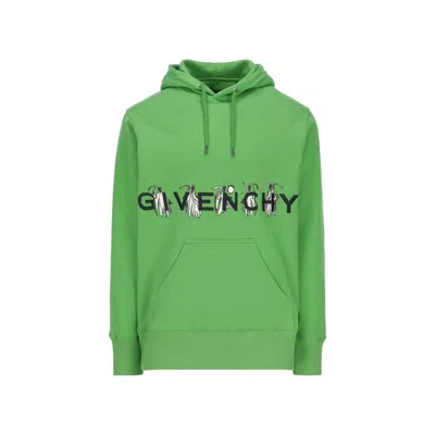 Shop Givenchy Logo Hooded Sweatshirt In Green