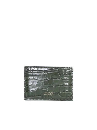 Shop Tom Ford 4 Slots Crocodile Green Wallet