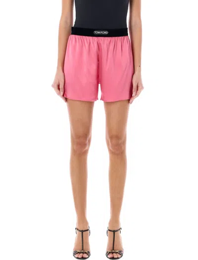 Shop Tom Ford Stretch Silk Satin Boxer Shorts In Pink