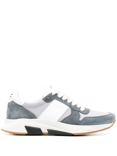 Shop Tom Ford Low Top Sneakers In Silver Petrol Blue White