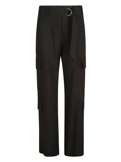Shop Msgm Belted High Waist Straight Leg Cargo Pants In Black