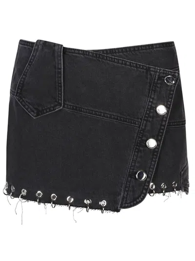 Shop Pinko Eyelet Detailed Mini Denim Skirt In Black