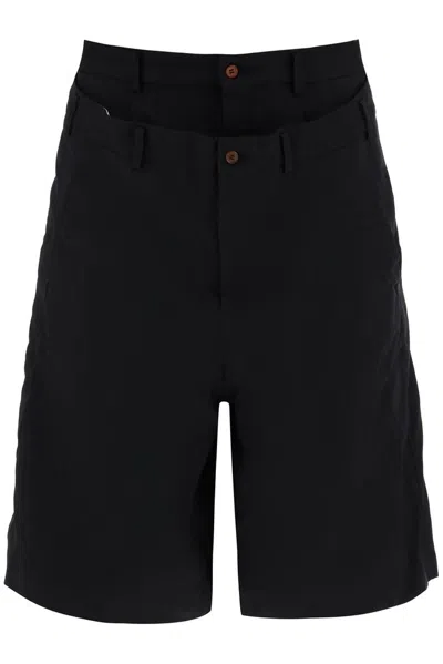 Shop Comme Des Garçons Homme Deux Comme Des Garçons Homme Plus Layered Waistband Garment Treated Shorts In Black