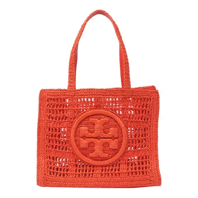 Shop Tory Burch Ella Logo Embroidered Crochet Tote Bag In Orange