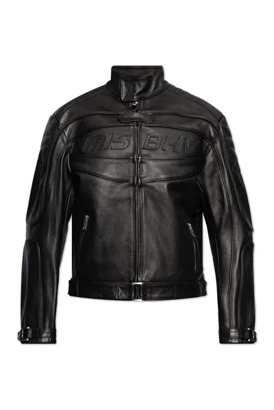 Shop Misbhv Fast Logo Embossed Leather Jacket In Black