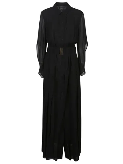 Shop Pinko Pleated Maxi Shirt Dress In Black