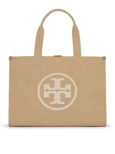 Shop Tory Burch Ella Double T Logo Detailed Tote Bag In Beige