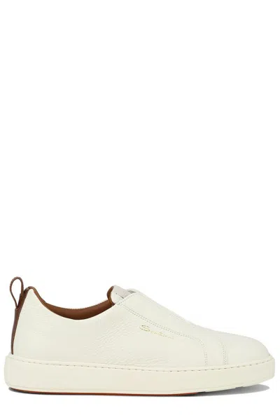 Shop Santoni Round Toe Slip In White