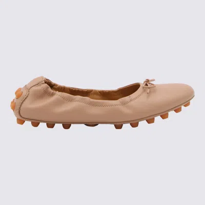 Shop Tod's Light Brown Leather Bubble Ballerinas Flats