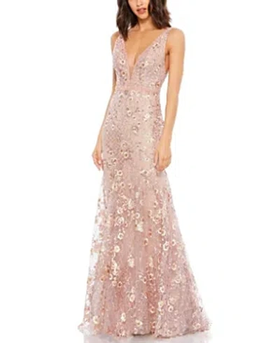 Shop Mac Duggal Floral Embellished Sleeveless Plunge Neck Gown In Rose Pink