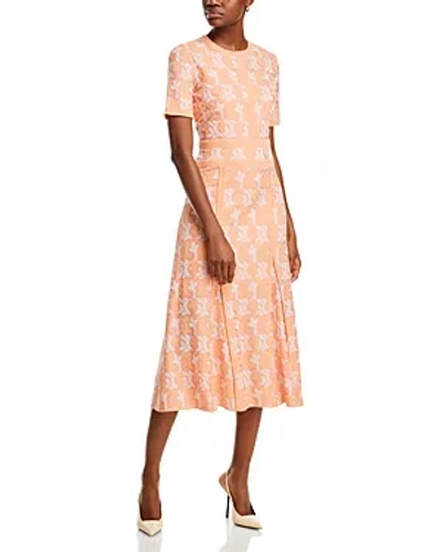Shop Misook Printed Short Sleeve Midi Dress In Peach Blossom