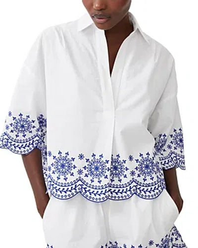 Shop French Connection Alissa Cotton Embroidered Top In Linen White