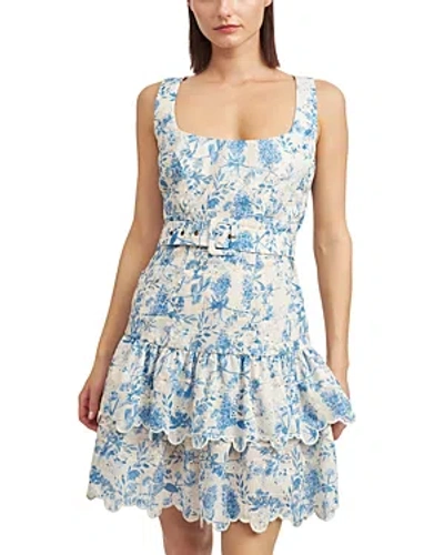 Shop En Saison Embroidered Ruffled Dress In Blue