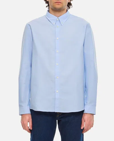 Shop Apc Greg Cotton Shirt In Sky Blue
