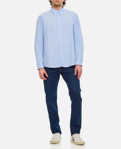Shop Apc Greg Cotton Shirt In Sky Blue