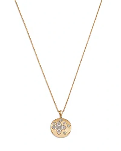 Shop Bloomingdale's Diamond Flower Pave Disc Pendant Necklace In 14k Yellow Gold, 0.30 Ct. T.w.
