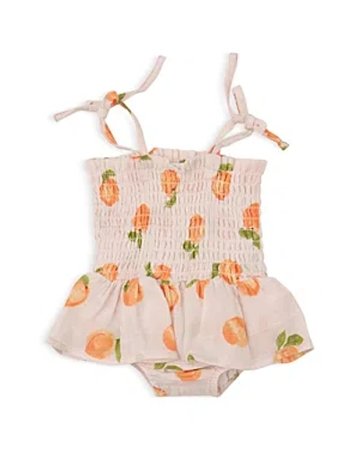 Shop Angel Dear Girls' Peaches Cotton Muslin Smocked Skirted Romper - Baby In Multi