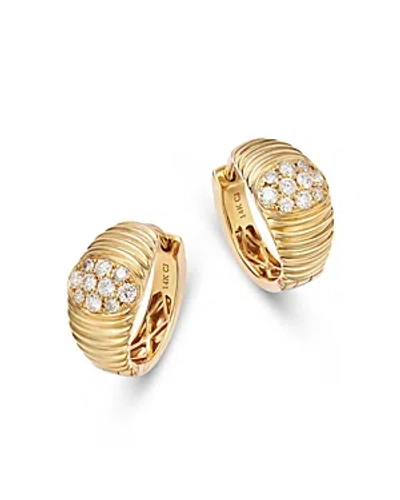 Shop Bloomingdale's Diamond Cluster Ridged Small Huggie Hoop Earrings In 14k Yellow Gold, 0.35 Ct. T.w.