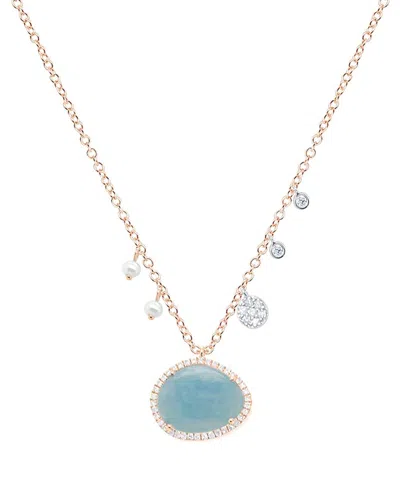Meira T 14k Rose Gold 5.22 Ct. Tw. Diamond & Milky Aqua Necklace