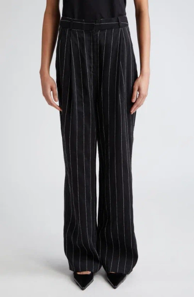 Shop Loulou Studio Pinstripe Pants In Black/ Ivory