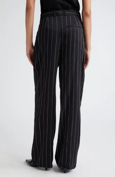 Shop Loulou Studio Pinstripe Pants In Black/ Ivory
