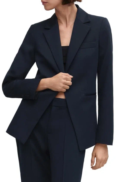 Shop Mango Fitted Suit Blazer In Dark Navy