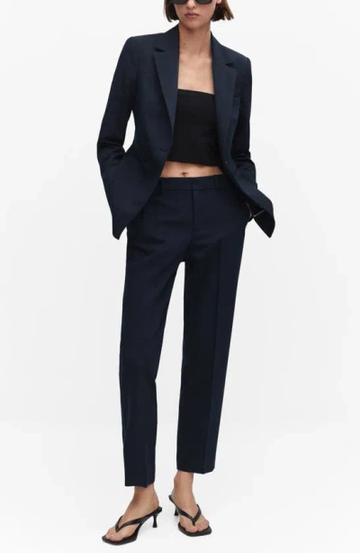 Shop Mango Fitted Suit Blazer In Dark Navy