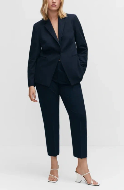 Shop Mango Fitted Suit Blazer In Dark Navy