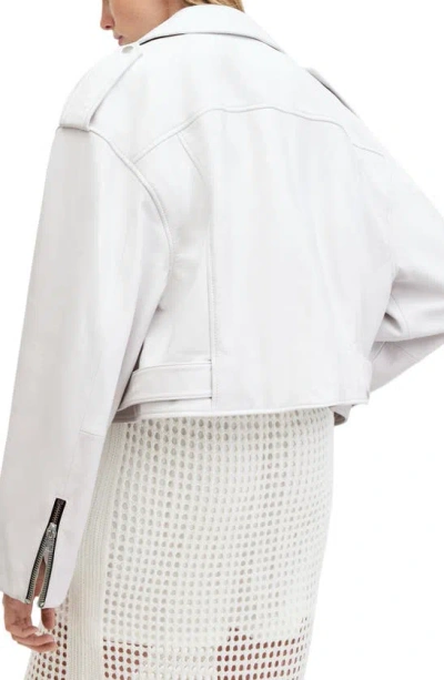 Shop Allsaints Dayle Oversize Crop Leather Biker Jacket In Optic White