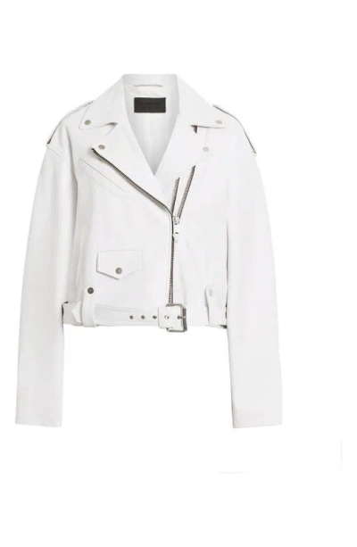 Shop Allsaints Dayle Oversize Crop Leather Biker Jacket In Optic White