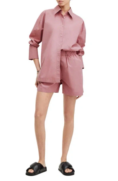 Shop Allsaints Karina Pull-on Poplin Shorts In Ash Rose Pink